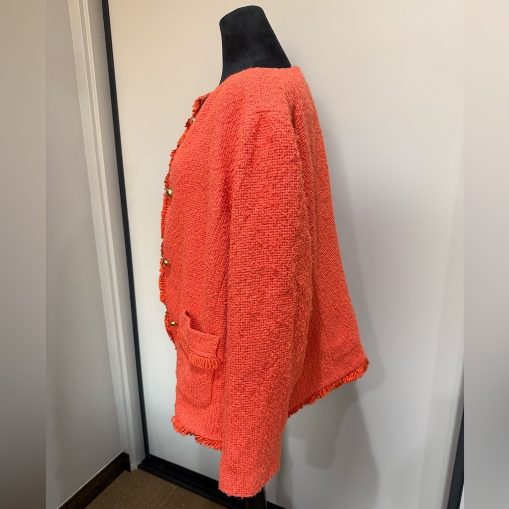 Talbots Orange Tweed Fringe Blazer Gold Button - Picture 4 of 9